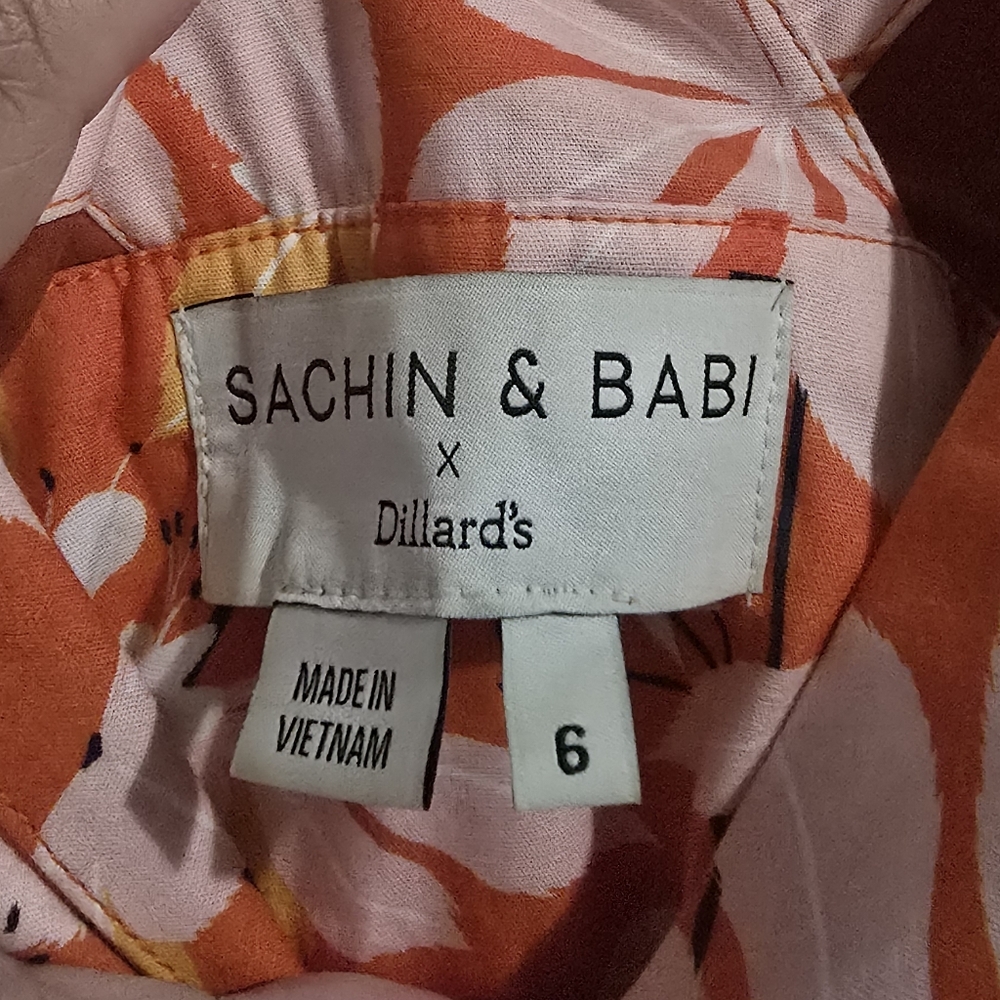 EUC Sachin & Babi X Dillards Dany Floral Tiered Midi Dress Orange Floral Size 6 - Picture 7 of 8